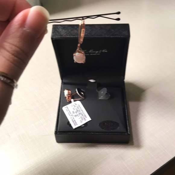 14k rose gold over silver opal leverback earrings - Picture 3 of 8